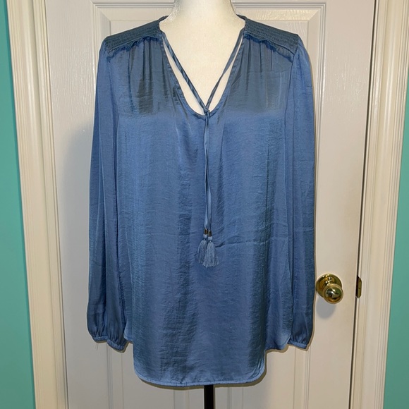 Tahari soft blue satin blouse - Picture 1 of 9